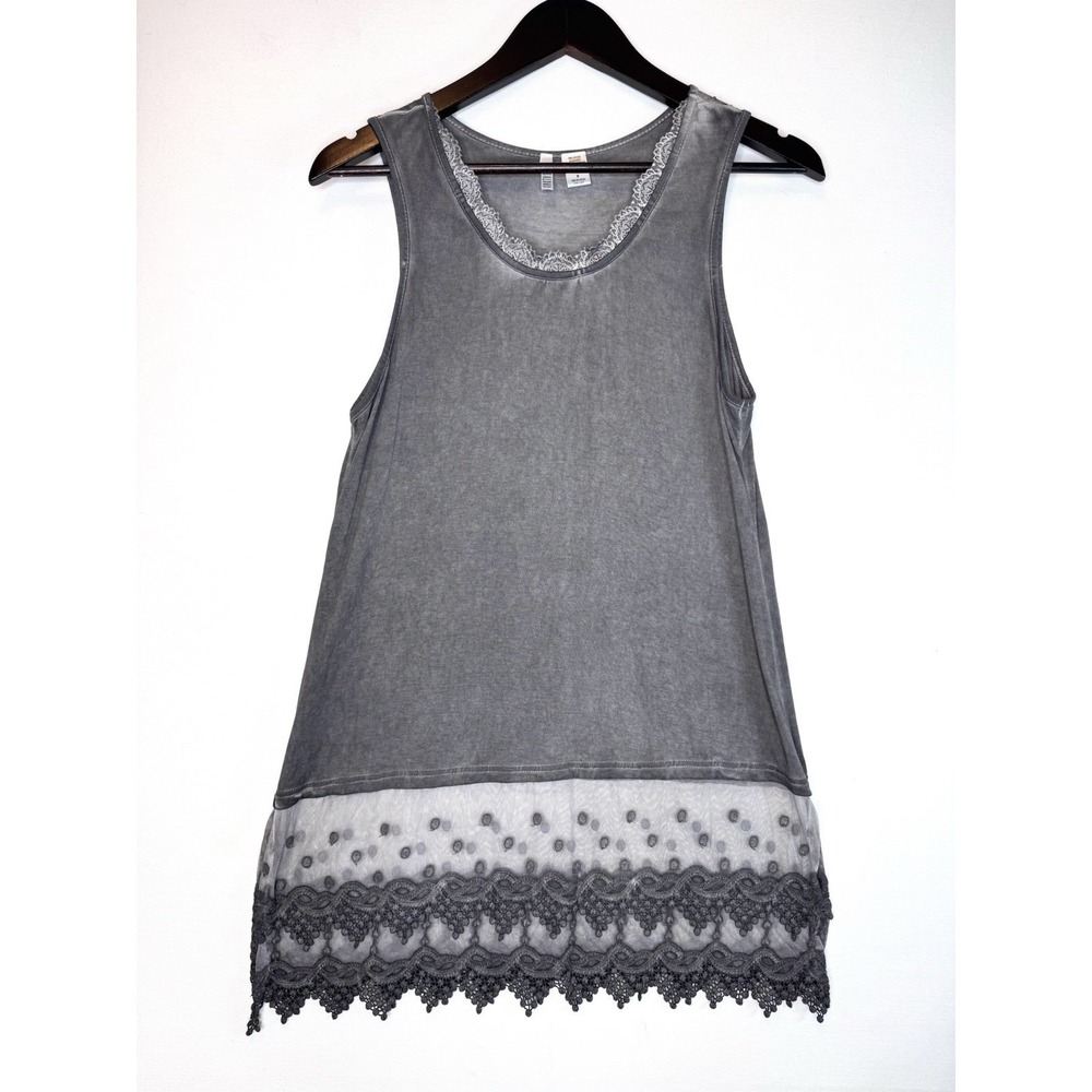 Kaktus Tank Tunic Top Gray Lace Trim Layering Fairygoth Bohemian M Mineral Wash
